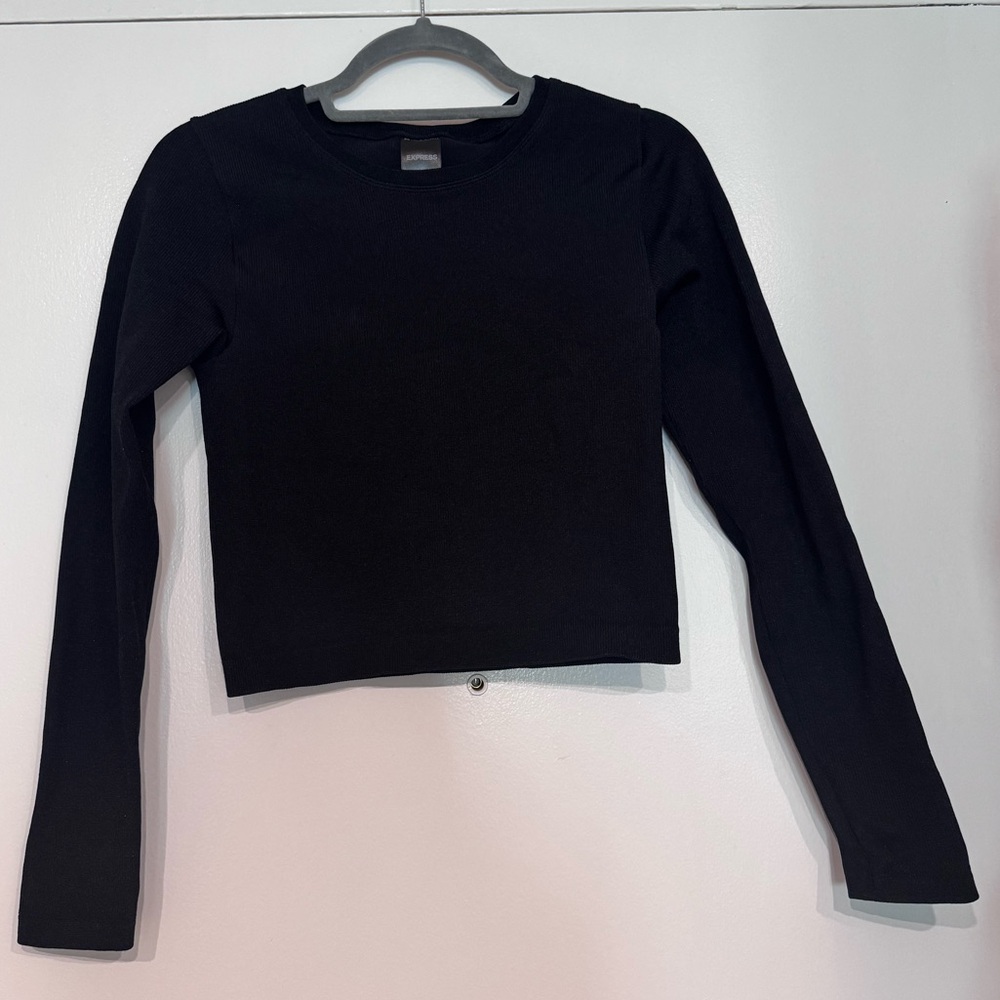 Express Black Long Sleeve Ribbed Crewneck Top